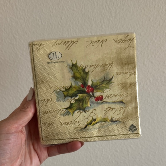 Holiday Napkins with Holly Design - Gold - Picture 2 of 3